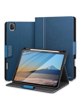 KingBlanc Case For iPad Air 13-Inch 2024-25 PU Leather Pencil Holder Blue Durabl
